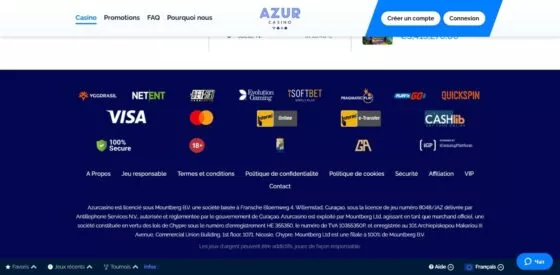 Systèmes de paiement Azur Casino