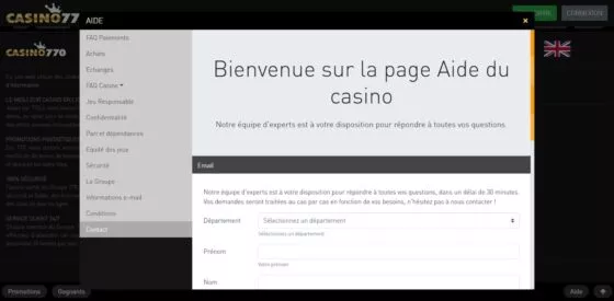 Contacts d'assistance Casino770
