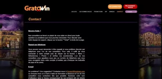 Contacts d'assistance GratoWin Casino