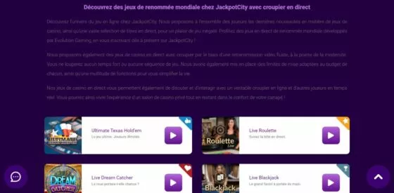 Casino en direct JackpotCity Casino