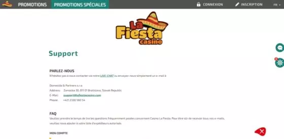 Contacts d'assistance La Fiesta Casino