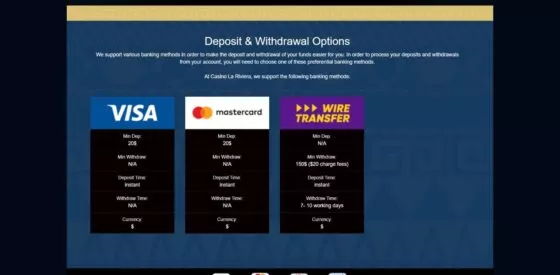 Systèmes de paiement La Riviera Casino