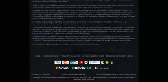 Systèmes de paiement Paris Casino