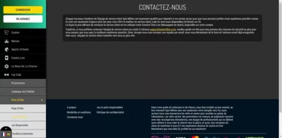Contacts d'assistance Spin Million Casino