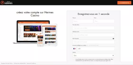 Inscription Hermes Casino